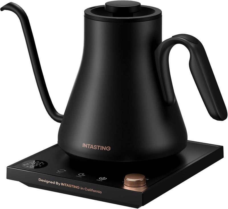 intasting Electric Kettle, Gooseneck Electric Kettle, ±1℉ Precise Temperature Control, Stainless Steel Interior, Quick Heating for Pour Over Coffee, Tea & Boiling Water, 0.9L (Black) - Image 1